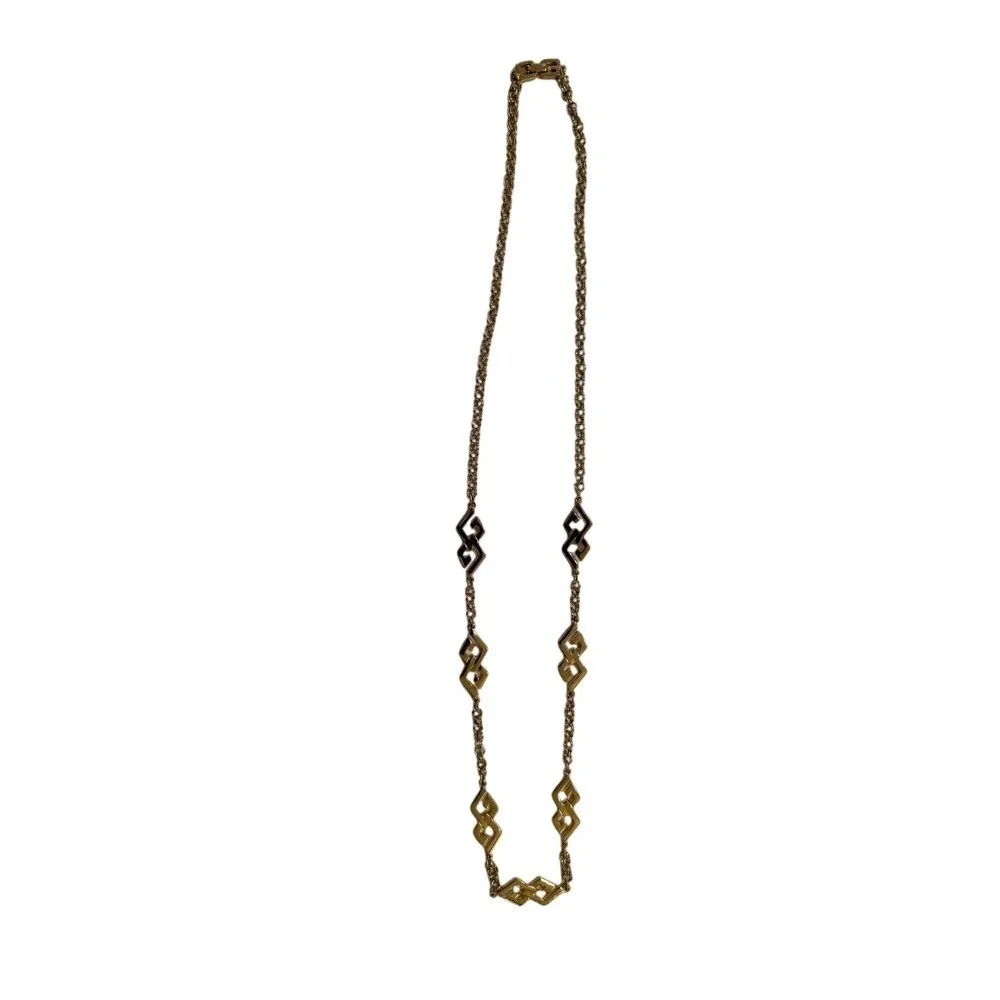 Vintage Givenchy‎ Necklace Gold Tone Logo Geometric 30